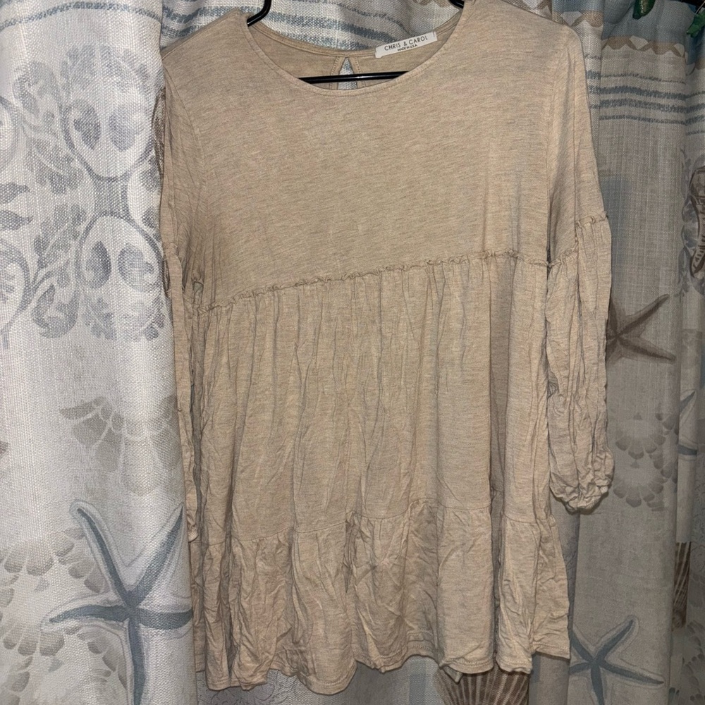 Chris & Carol Beige Ruffle Top